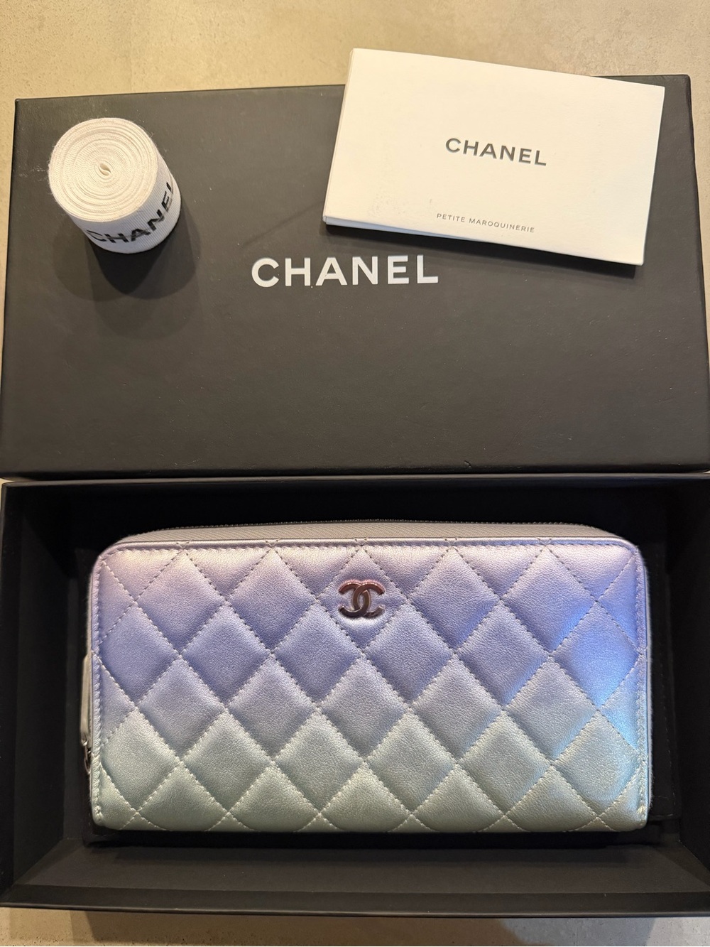 CHANEL | ✨NEW✨ Ombré Gradient Iridescent Quilted Zip Around Long Wallet